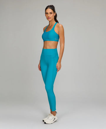 Legging Recortes Shine Azul Luminoso Alto Giro