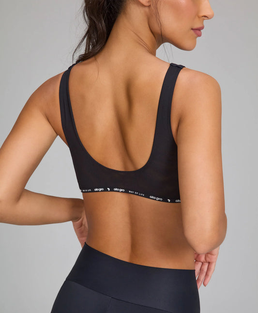 Top Elástico Personalizado Costas Tule Preto Alto Giro