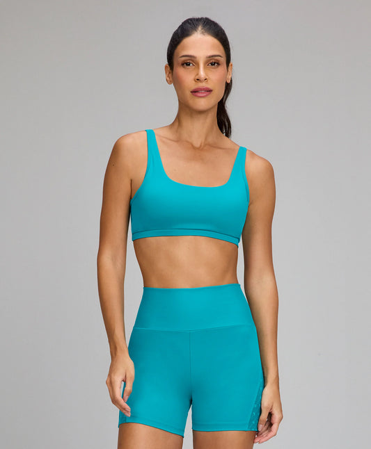 Top Regata Costas Alçinhas e Tule Azul Luminoso Alto Giro