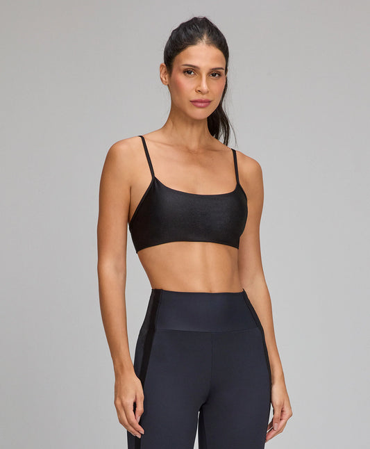 Top Shine Alças Finas Preto Alto Giro
