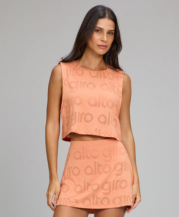 Regata Cropped Mesh Laranja Pessego Alto Giro