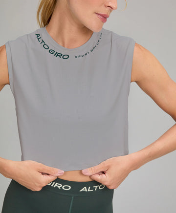 Regata Cropped Dry Estampa Gola Cinza Medio Alto Giro