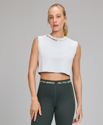 Regata Cropped Dry Estampa Gola Cinza Nevoa Alto Giro