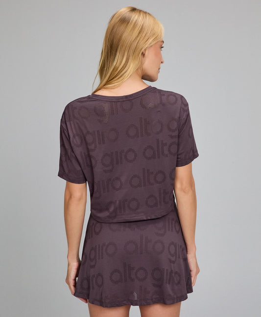 T-shirt Cropped Mesh Marrom Nobre Alto Giro
