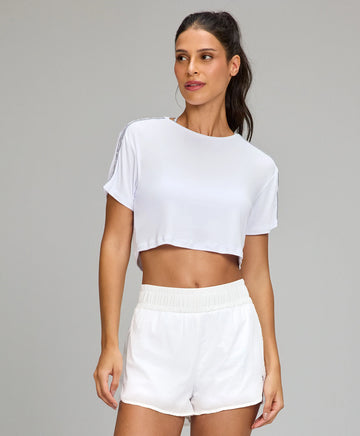 T-shirt Cropped Elástico Personalizado Branco Alto Giro