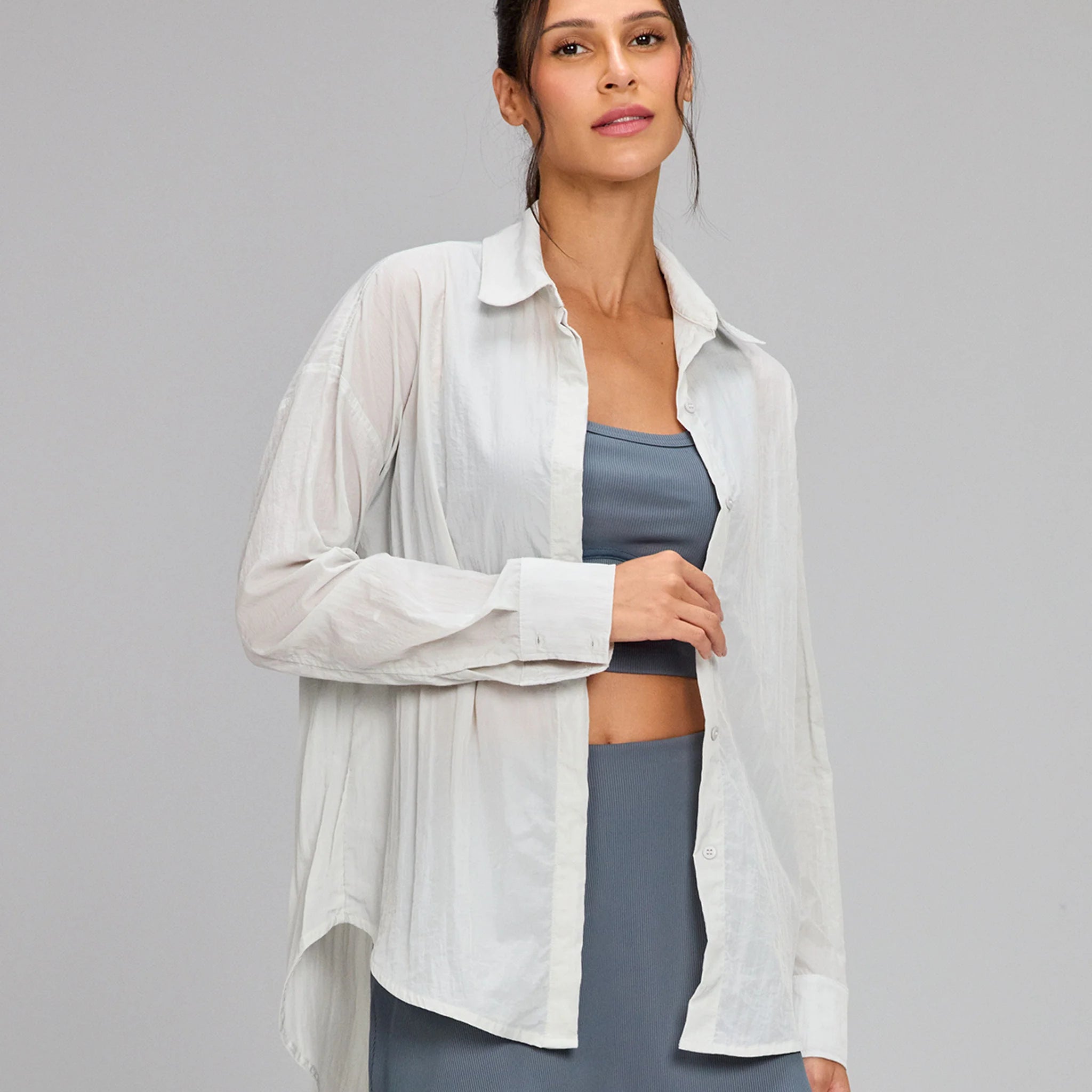 Camisa Oversized Textura Cinza Nevoa Alto Giro