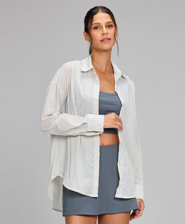 Camisa Oversized Textura Cinza Nevoa Alto Giro