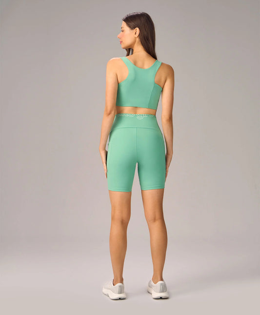 Bermuda Bolsos Laterais e Estampa Verde Brisa Alto Giro