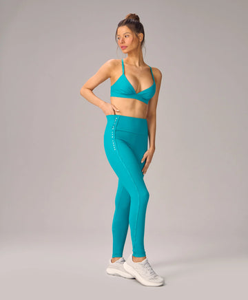 Legging Elástico Personalizado Com Bolso Azul Luminoso Alto Giro