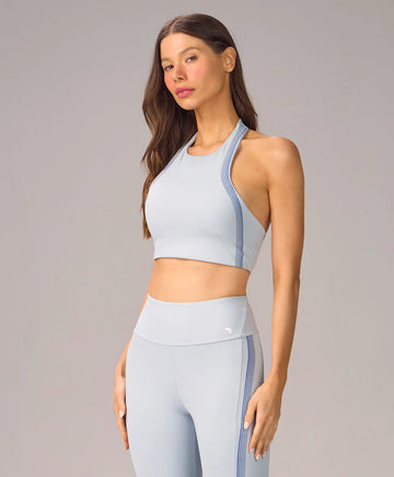 Top Frente Unica Dupla Face Com Silk Azul Cristalino Alto Giro