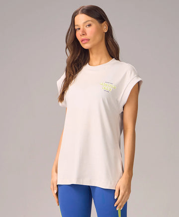 T-shirt Alongada Estampada Cinza Nevoa Alto Giro