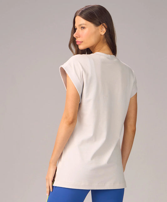 T-shirt Alongada Estampada Cinza Nevoa Alto Giro