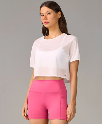 T-shirt Cropped Tule Branco Alto Giro