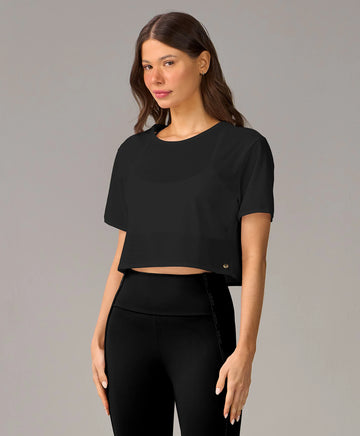 T-shirt Cropped Tule Preto Alto Giro