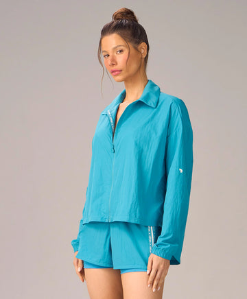 Camisa Com Zíper Fita Personalizada Azul Acqua Alto Giro