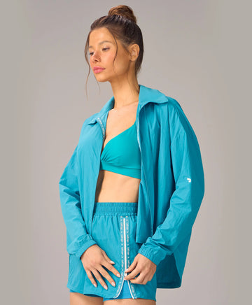 Shorts Com Zíper e Fita Personalizada Azul Acqua Alto Giro