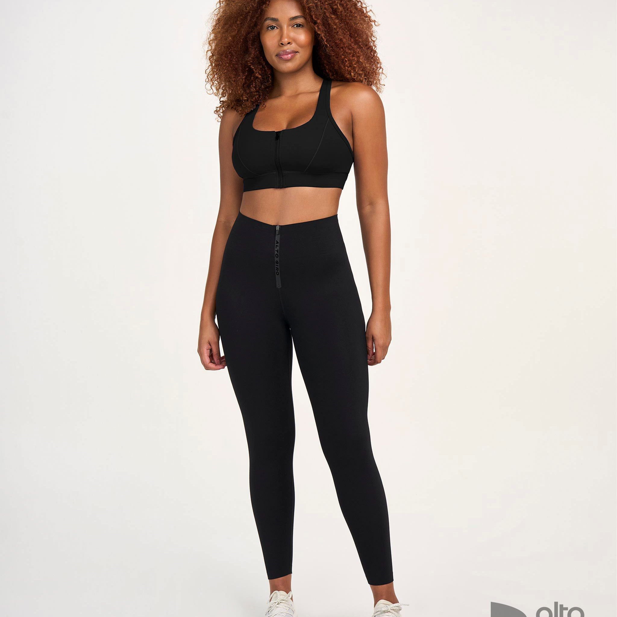 Legging Cos Alto Ziper Frente Preto Alto Giro