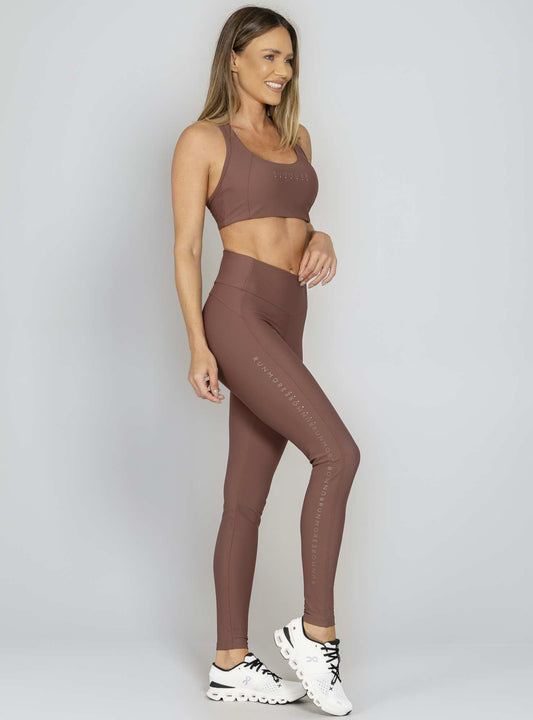Conjunto Top e Legging Com Bolso Marrom Run More