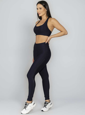 Conjunto Top e Legging Com Bolso Preto Run More