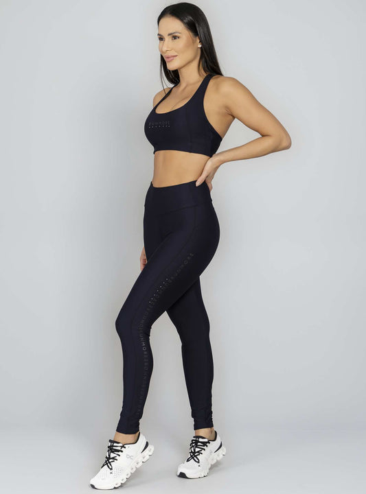 Conjunto Top e Legging Com Bolso Preto Run More