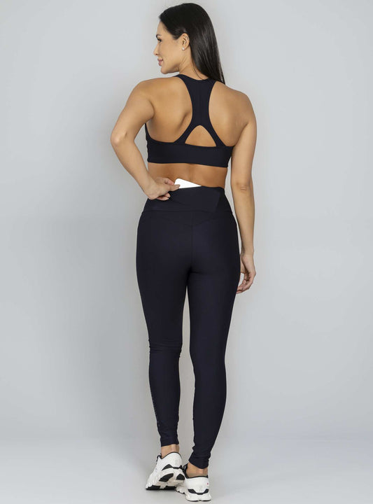 Conjunto Top e Legging Com Bolso Preto Run More