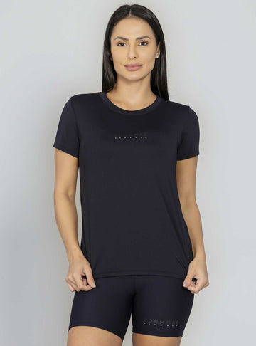 T-shirt Decote Redondo Preto Run More