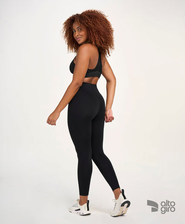 Conjunto Top e Legging Cos Alto Ziper Frente Preto Alto Giro