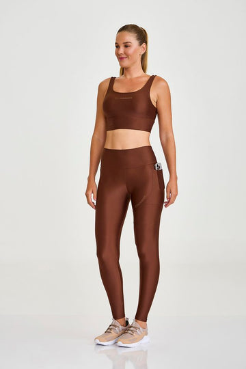 Conjunto Top e Legging Atletika Com Bolso Marrom Caju Brasil