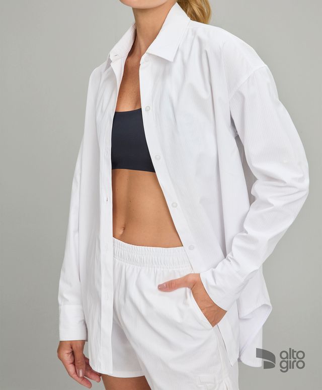 Camisa Oversized Listrada Branco Alto Giro