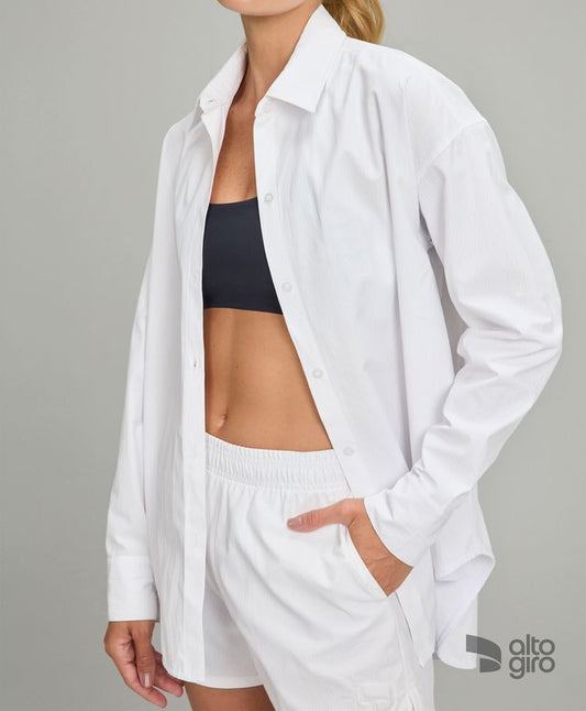 Camisa Oversized Listrada Branco Alto Giro