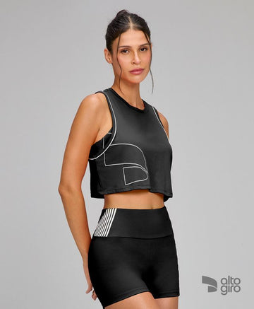 Regata Cropped Símbolo Frisos Preto Alto Giro