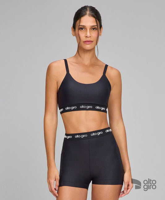 Bermuda Elastico Cos Ag Listras Bolso Preto Alto Giro
