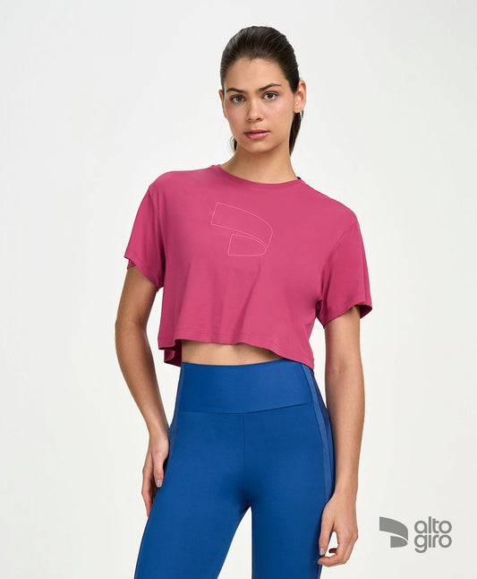 T-Shirt Cropped Símbolo Rosa Escuro Alto Giro