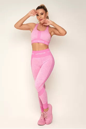 Conjunto Top e Legging Melange Rosa Lets Gym