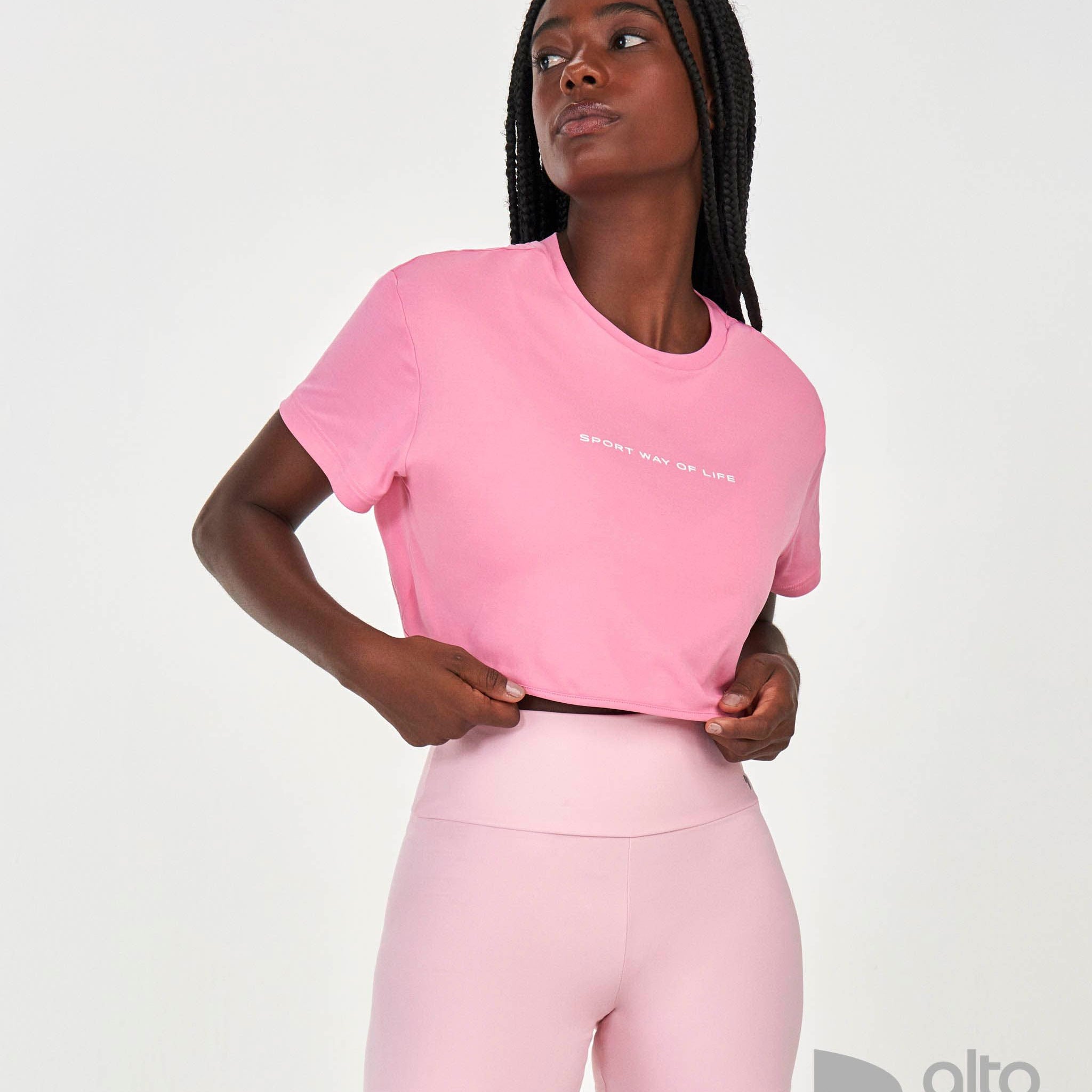 T-Shirt Cropped Sport Way Of Life Rosa Alto Giro