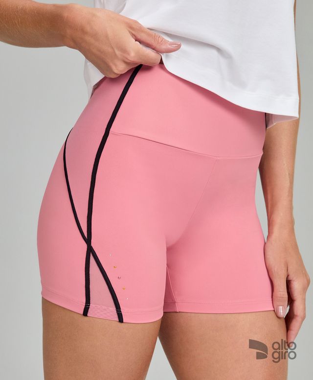 Bermuda Texturas e Contorno Rosa Encanto Alto Giro