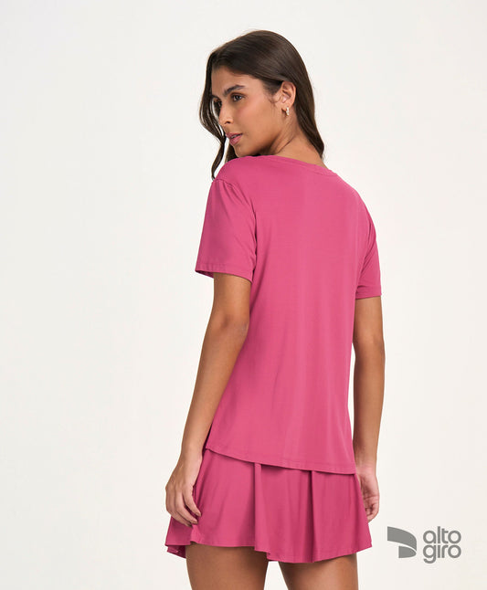 T-shirt Eterna Gola Redonda Rosa Escuro Alto Giro