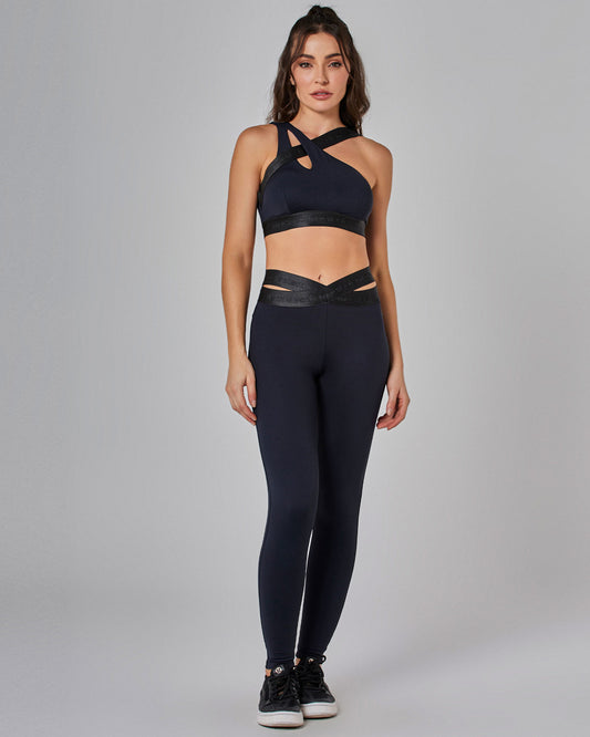 Conjunto Top e Legging Fusô Cós Transpassado Core Preto Vestem