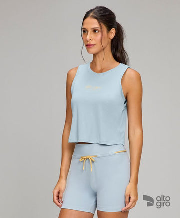 Regata Cropped Abertura Costas Azul Cristalino Alto Giro