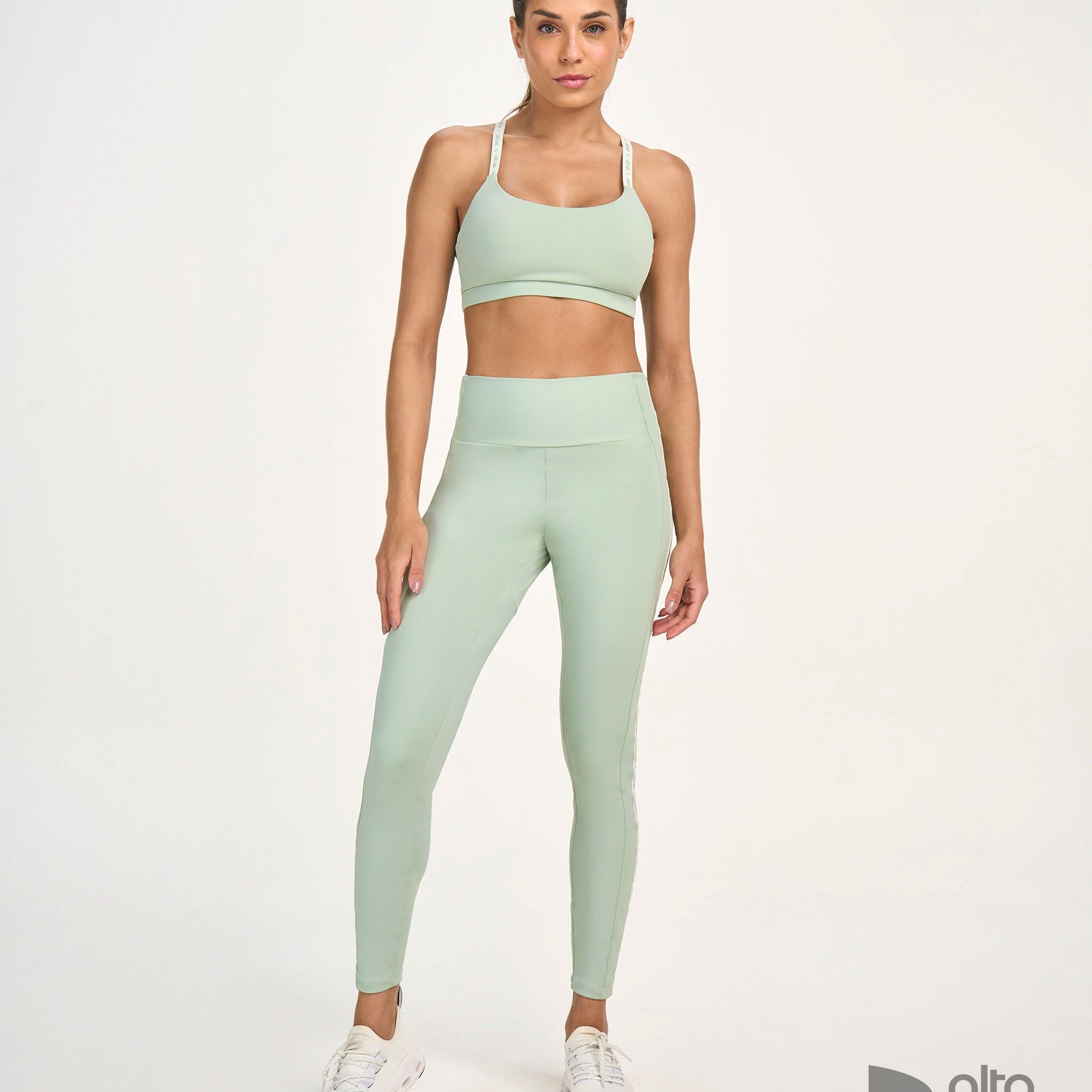 Legging Elástico Personalizado Verde Gelo Alto Giro