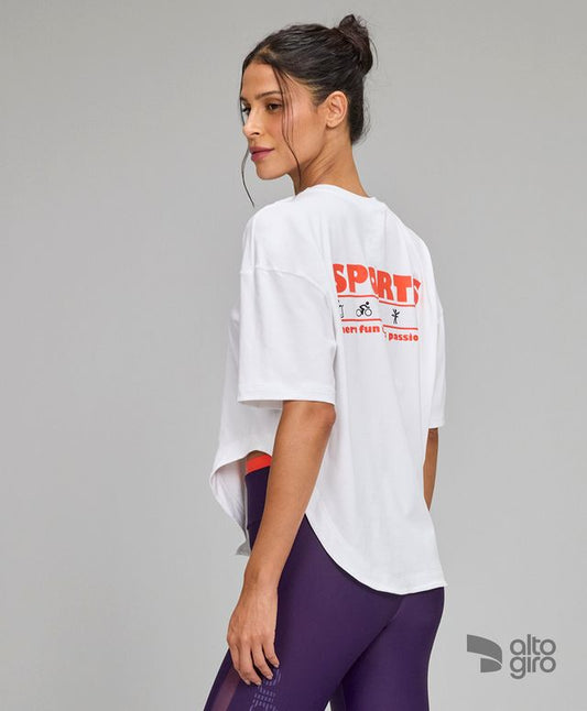 T-shirt Assimetrica Estampa Costas Branco Alto Giro