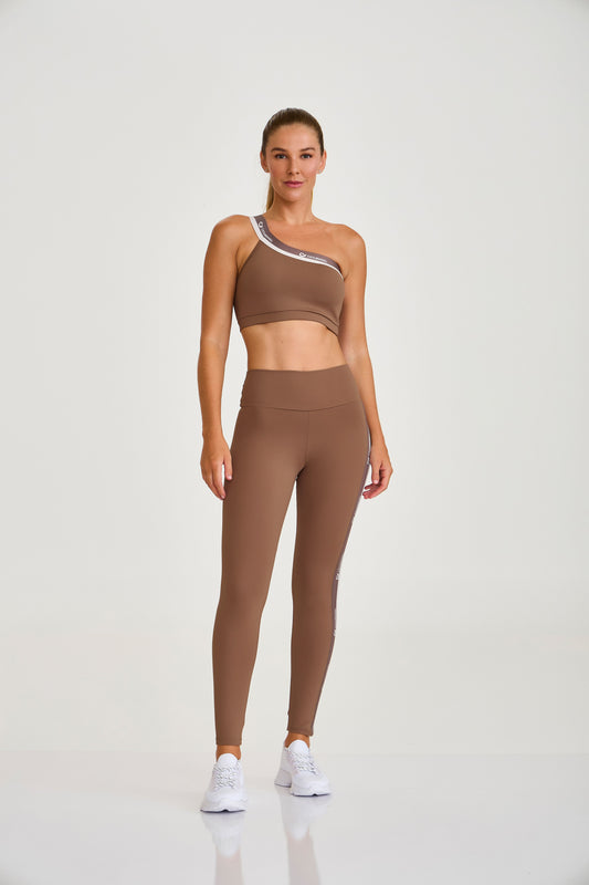 Conjunto Top Ombro So e Legging Com Elastico Marrom Caju Brasil