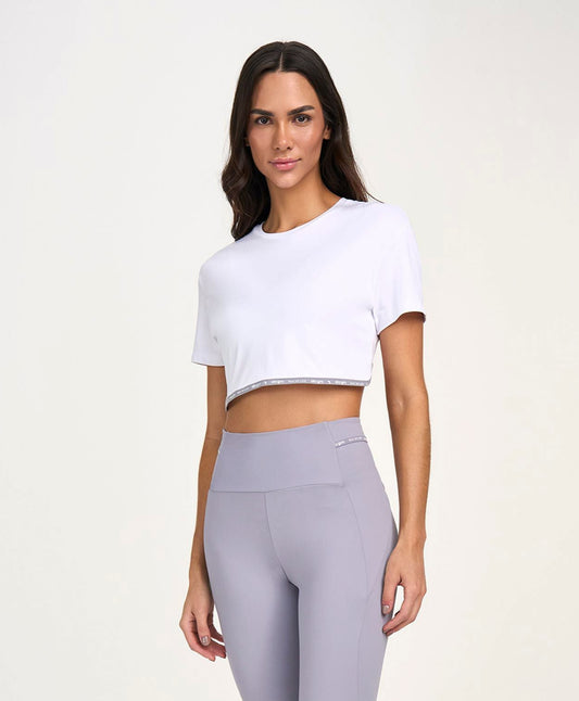 T-shirt Cropped Elastico Branco Alto Giro