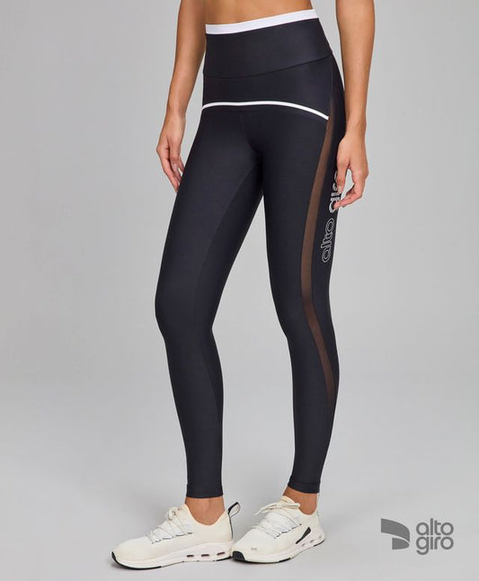 Legging Sustentação Recortes Tule Preto Alto Giro