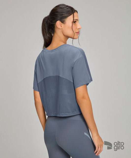 T-shirt Cropped Tule Costas Cinza Metropole Alto Giro