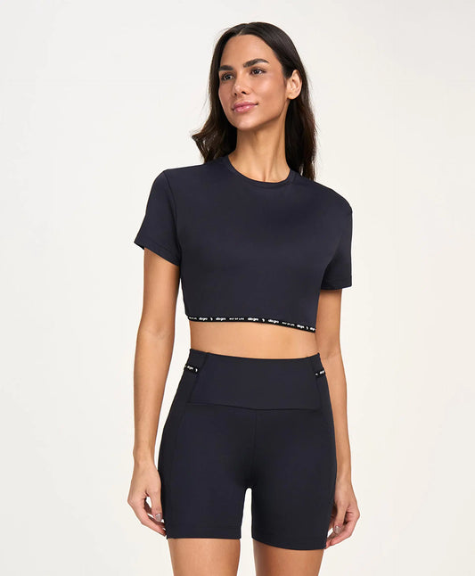 T-shirt Cropped Elastico Preto Alto Giro