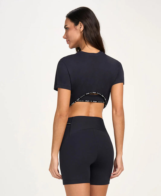 T-shirt Cropped Elastico Preto Alto Giro