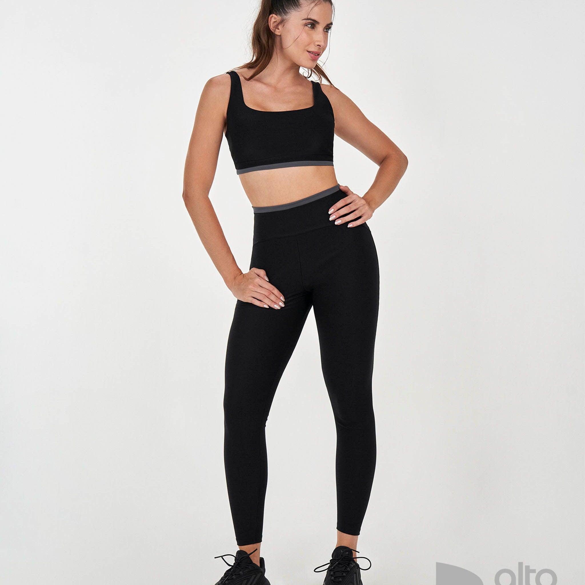 Legging Rib Shine Preto Alto Giro