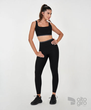 Conjunto Top e Legging Rib Shine Preto Alto Giro