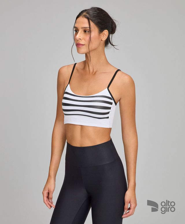 Top Regata Com Bojo Listras Branco Alto Giro